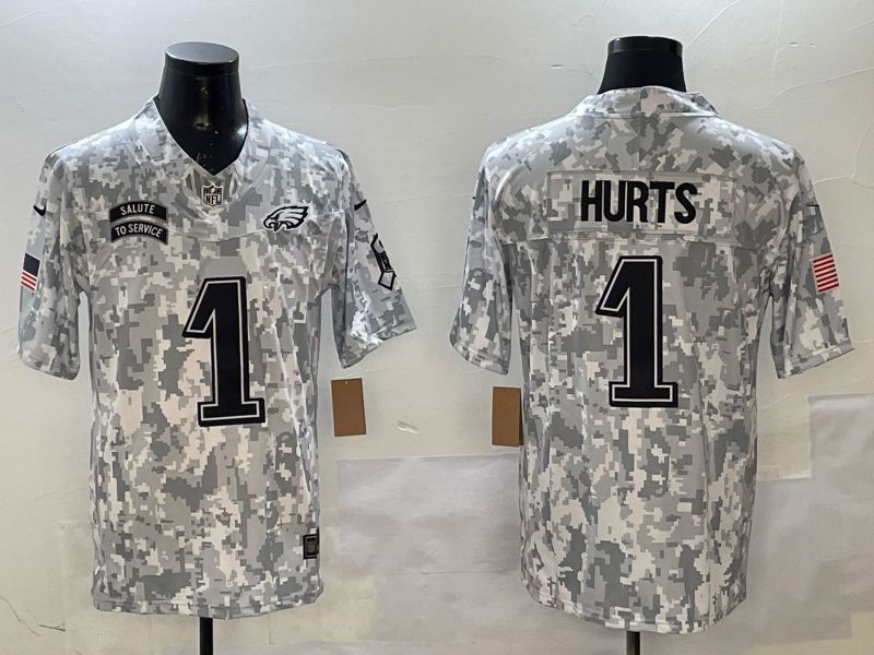 Men Philadelphia Eagles #1 Hurts Camo Nike 2025 Salute to Service Limited NFL Jersey style 6